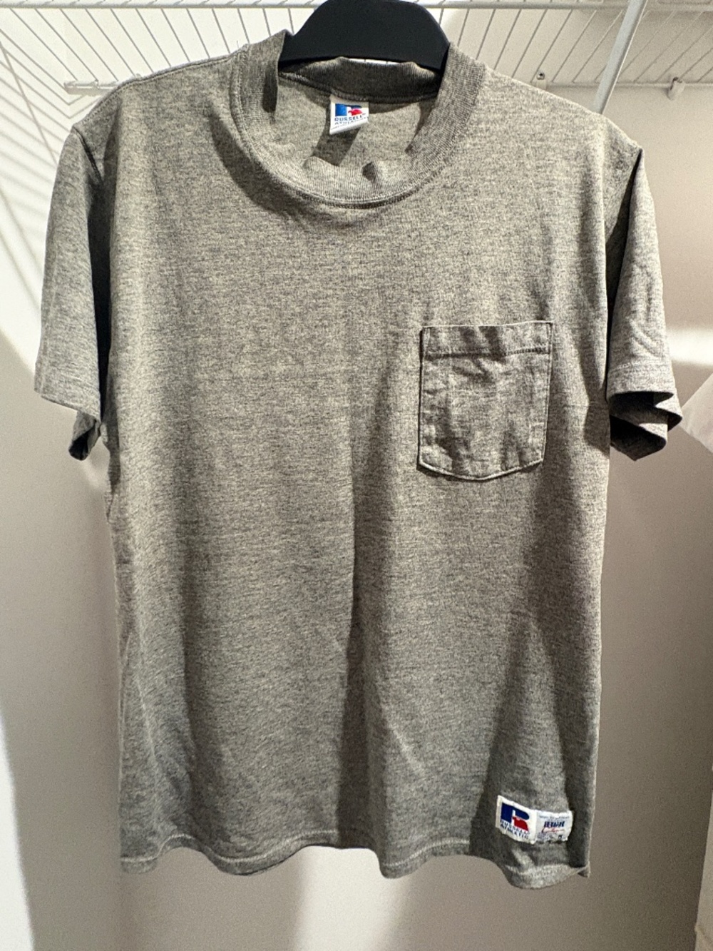 1980s Vintage Grey Russell Athletic Pocket T-Shirt